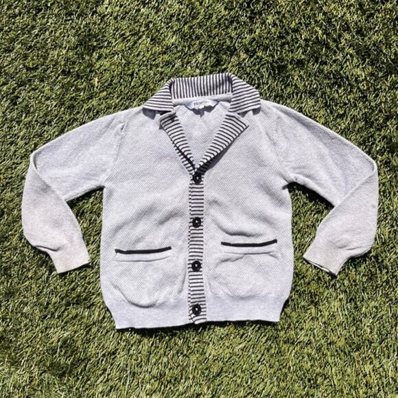 Primigi Boy's Waffle Knit Contrast Trim Notch Label Collar Cardigan Sweater 24m - Picture 1 of 13